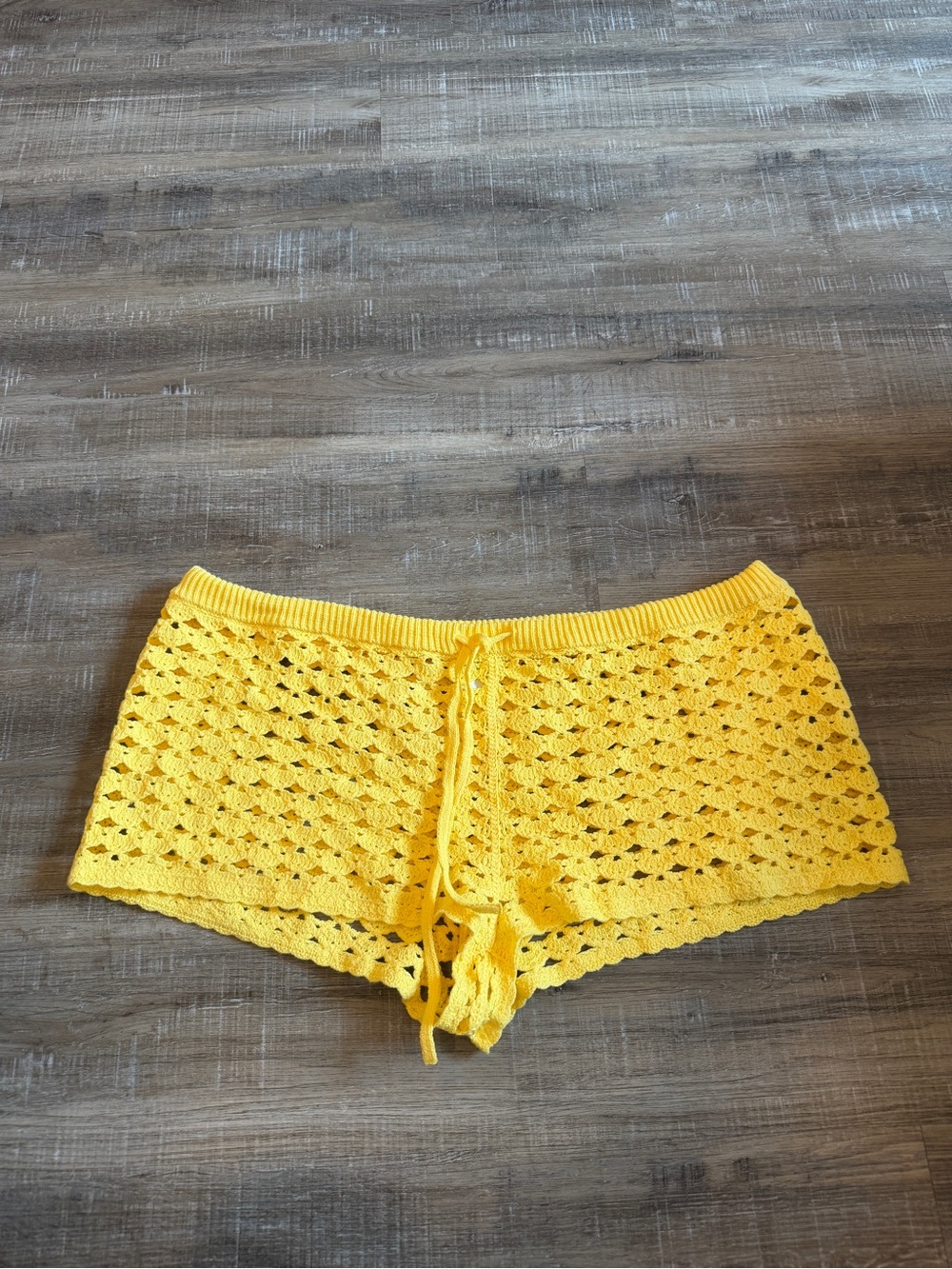 wild fable Yellow Crochet Knit Shorts with Drawstring